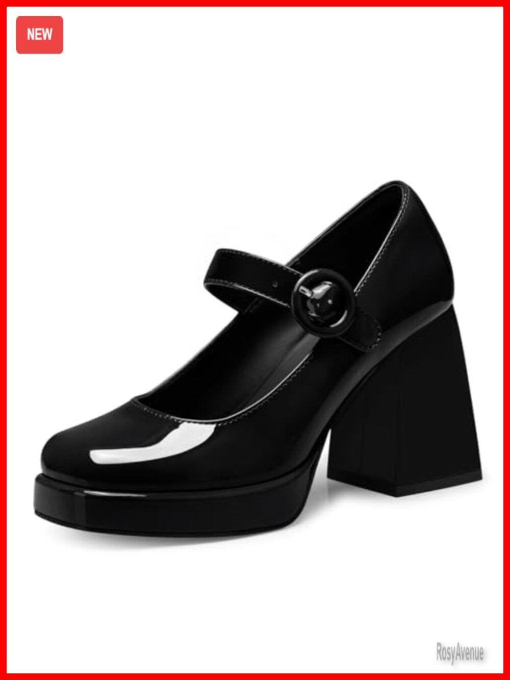 Women's Mary Jane Pumps Chunky Block Heel Closed Toe Faux Leather